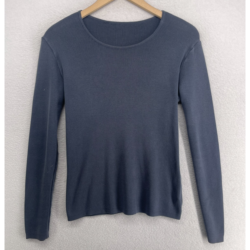 PERUVIAN CONNECTION Sweater Womens M Pima Cotton Ribbed Round Neck Pullover Blue